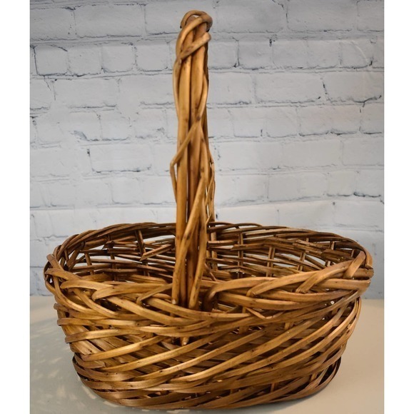 Beautiful Handwoven Willow Basket 12" long x 6" deep x 16" handle Height - Picture 3 of 6